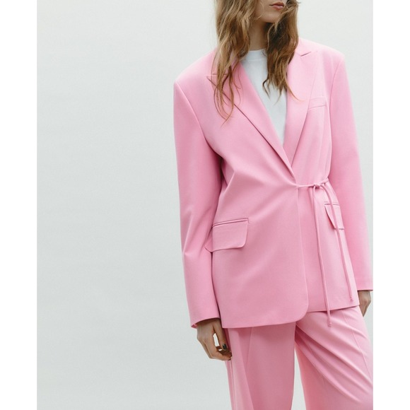 Zara Blazer Women XS/S Drawstring Tie‎ Waist Oversized Business Academia Preppy - Picture 2 of 12